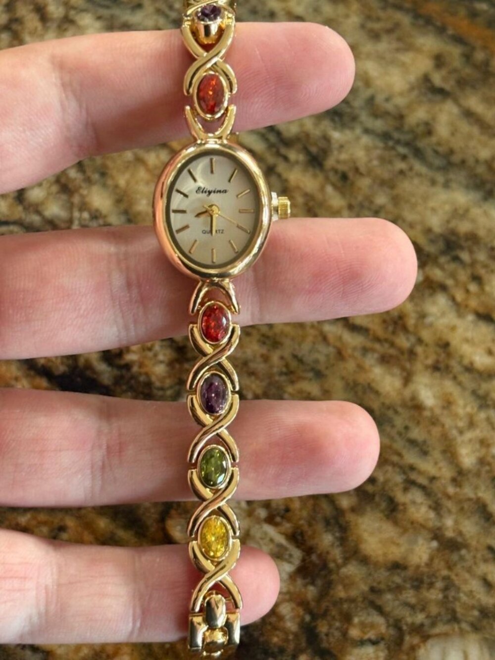 Gold Tone Multicolor Stone Bracelet Watch Y2K Coquette Preppy OS